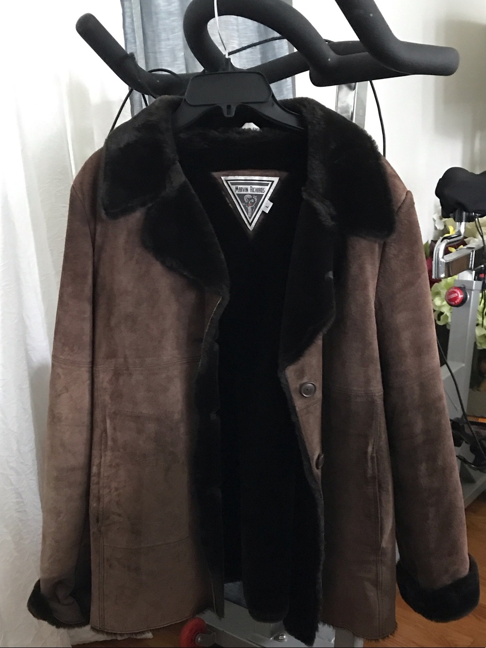 Marvin Richards Dark Brown Suede Shearling Coat